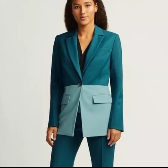 Argent Jackets & Blazers - EUC Argent Colorblocked Single Button Blazer Wool Green/Blue Jacket, size 8